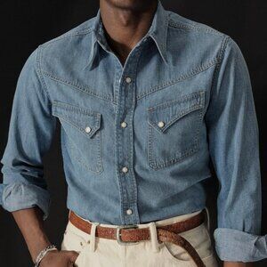 Buck Mason Men's NWT Lubbock Longhorn Japanese Denim Chambray Shirt Size L